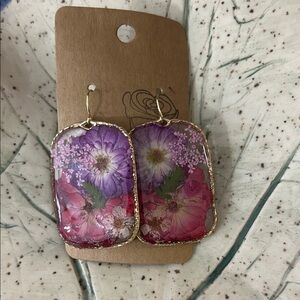 Floral Resin Earrings with Gold Accents